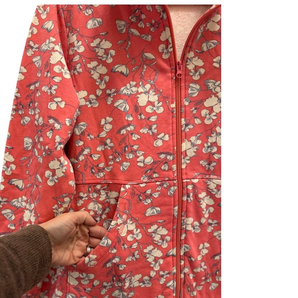 Vtg Long Full Zip Floral Candy Pink Robe M Lounger Housecoat Mumu Retro Granny - Picture 7 of 11
